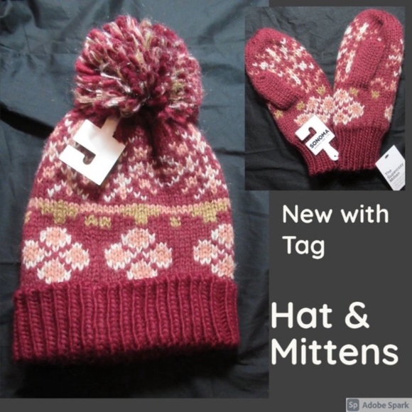 Relisted Sonoma Super cozy hat w pom & mittens retro boho vibe soft cozy yarns - Picture 11 of 12